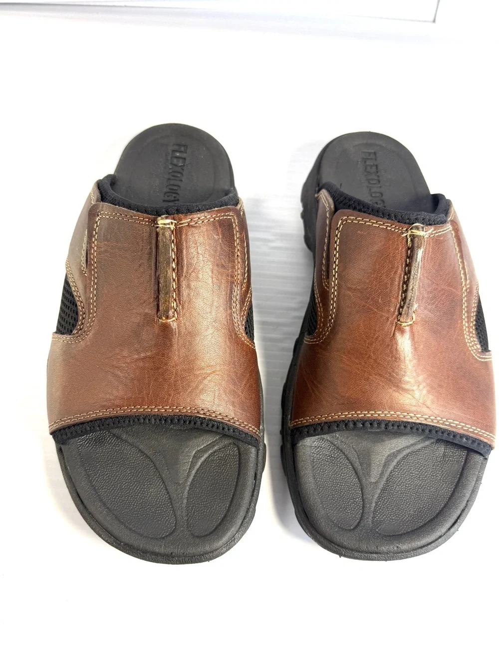 Club Room Men’s Brown Slip-On Leather Sandals with Black Footbed